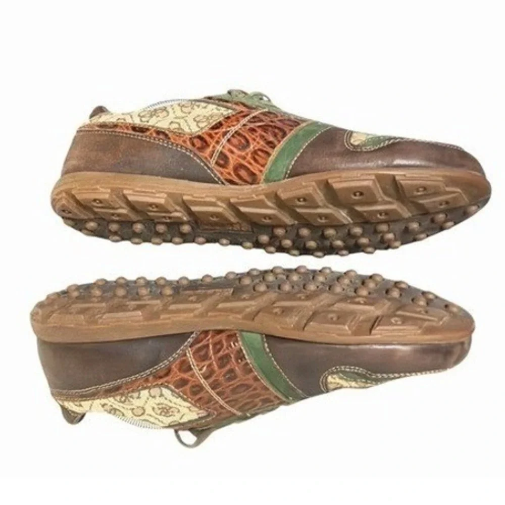 Guess by Marciano Sneakers Mens 8.5 Brown Green Croc Embossed Monogram Suede EUC